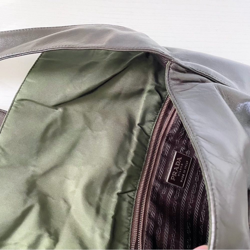 ❤️SOLD❤️Prada rare 90s brown nappa leather green Tessuto nylon shoulder bag - Picture 10 of 15
